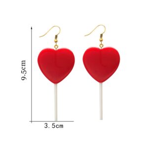 Cute Heart Lollipop Candy Color Simulation Food Light Weight Resin Dangle Drop Earring for Women Funny Jewelry Valentine's Day Gift