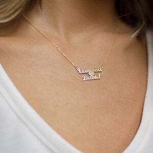 YokeDuck Name Necklace Personalized with Heart, Customized Two Names Necklace Dainty Jewelry Gift for Mom