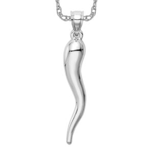 IceCarats 14K White Gold Cornicello Italian Horn Necklace Lucky Protection Amulet Pendant Chilli Pepper Charm 44mm Only