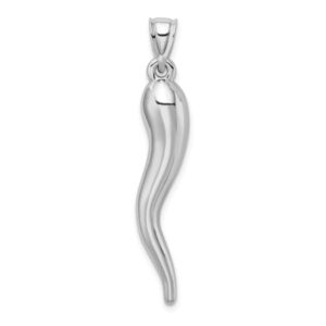 IceCarats 14K White Gold Cornicello Italian Horn Necklace Lucky Protection Amulet Pendant Chilli Pepper Charm 44mm Only