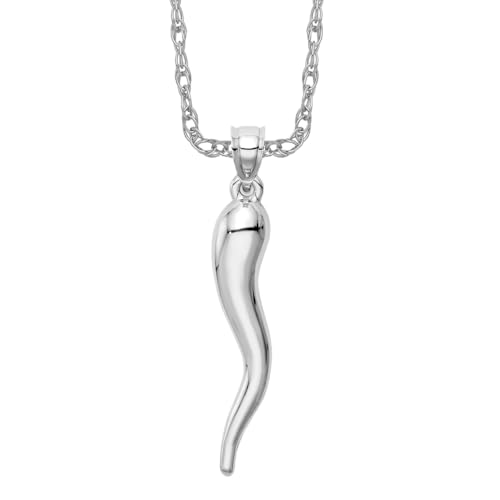 IceCarats 14K White Gold Cornicello Italian Horn Necklace Lucky Protection Amulet Pendant Chilli Pepper Charm 44mm Only