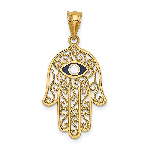 14K Yellow Gold Hamsa Hand of Fatima Evil Eye Protection Necklace Judaica Religious Pendant Israel Charm Only