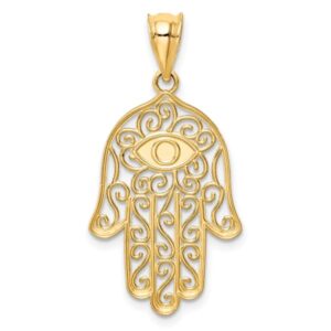 14K Yellow Gold Hamsa Hand of Fatima Evil Eye Protection Necklace Judaica Religious Pendant Israel Charm Only