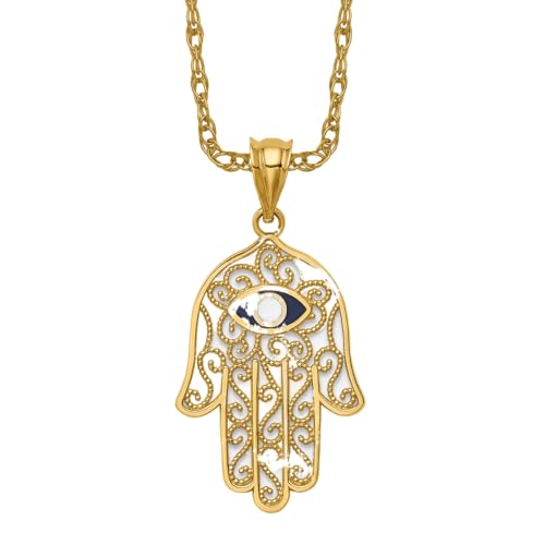 14K Yellow Gold Hamsa Hand of Fatima Evil Eye Protection Necklace Judaica Religious Pendant Israel Charm Only