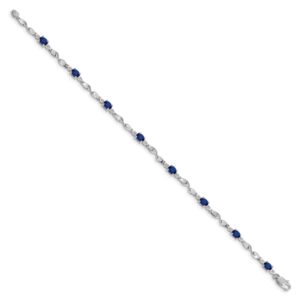 IceCarats 14K White Gold Diamond Blue Sapphire Chain Gemstone Tennis Bracelet