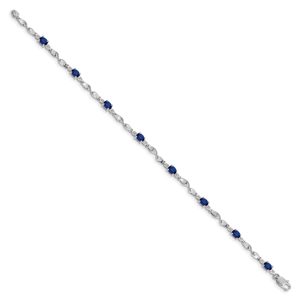 IceCarats 14K White Gold Diamond Blue Sapphire Chain Gemstone Tennis Bracelet