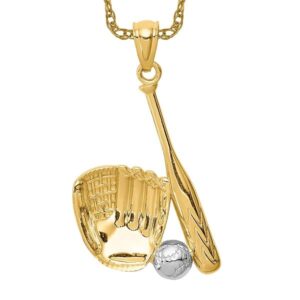 IceCarats 14K Yellow Gold White Baseball Glove Bat Ball Necklace Softball Charm Sports Pendant Only