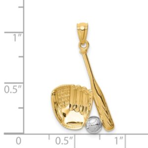 IceCarats 14K Yellow Gold White Baseball Glove Bat Ball Necklace Softball Charm Sports Pendant Only