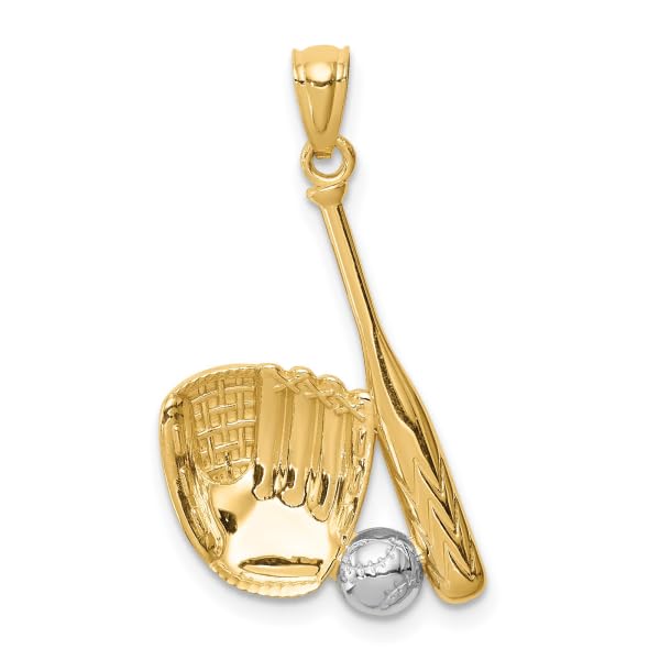 IceCarats 14K Yellow Gold White Baseball Glove Bat Ball Necklace Softball Charm Sports Pendant Only