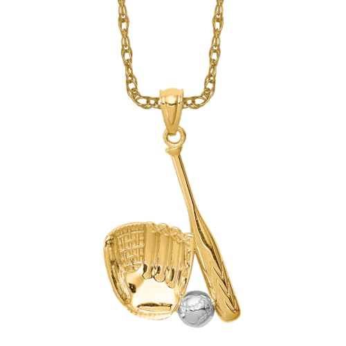 IceCarats 14K Yellow Gold White Baseball Glove Bat Ball Necklace Softball Charm Sports Pendant Only