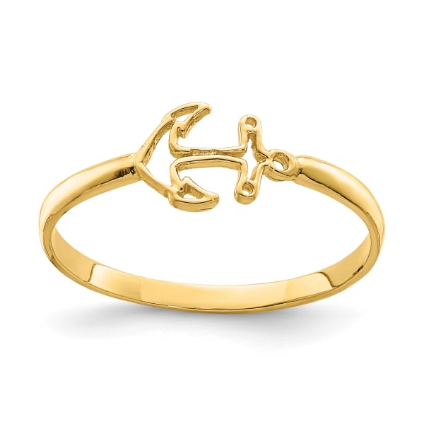 IceCarats 14K Yellow Gold Anchor Ring Size 7