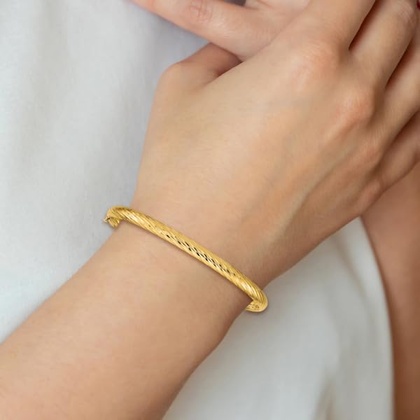 IceCarats 14K Yellow Gold 4.75mm Hinged Bangle Bracelet