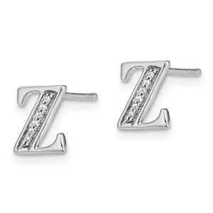 14k white gold diamond dainty letter z initial name monogram earrings