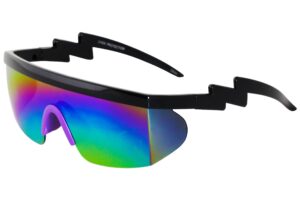 flawless eyewear semi rimless goggle style retro rainbow mirrored lens zigzag sunglasses (rainbow purple)