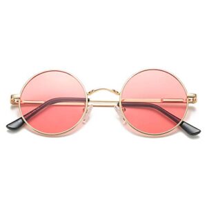 coasion retro small round polarized sunglasses for women men circle uv400 sun glasses (gold frame/clear pink lens)