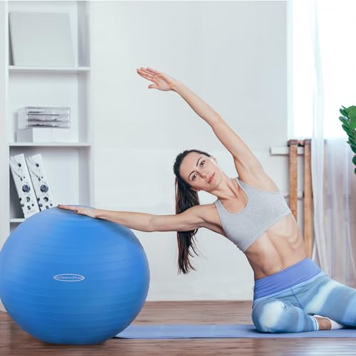 Signature Fitness Anti-Burst and Slip Resistant Exercise Ball Yoga Ball Fitness Ball Birthing Ball with Quick Pump, 2,000-Pound Capacity, Blue, 26-inch, L