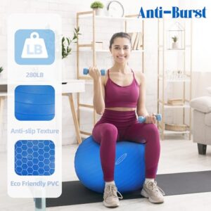 Signature Fitness Anti-Burst and Slip Resistant Exercise Ball Yoga Ball Fitness Ball Birthing Ball with Quick Pump, 2,000-Pound Capacity, Blue, 26-inch, L