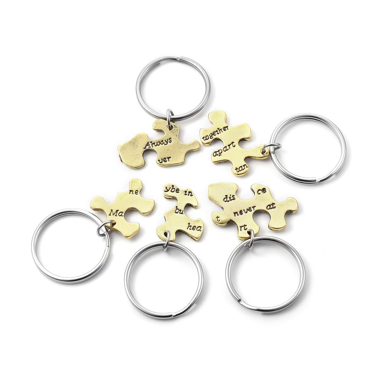 Top Plaza 5 Pcs BFF Best Friend Keychain Friendship Family Keychains Matching Puzzle Keyring Set -“Always together never apart Maybe in distance but never at heart”