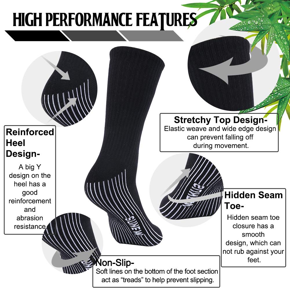 Sunew Bamboo Crew Socks Womens, Womens Soft Cushioned Running Jogging Hiking Crew Socks with Mesh and Arch Support, Seamless Toe Sensitive Skin Wicking Sweaty Summer Long Socks,6 Pairs Black S