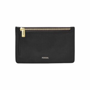 fossil logan leather zip card case wallet, black