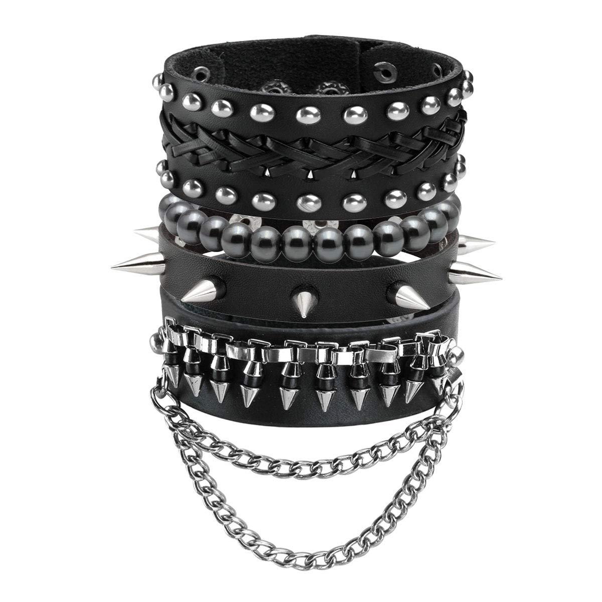 Eigso Punk Leather Spikes Cuff Bracelets for Men Women Unisex Retro Vintage Biker Rock Wristbands for Man Woman