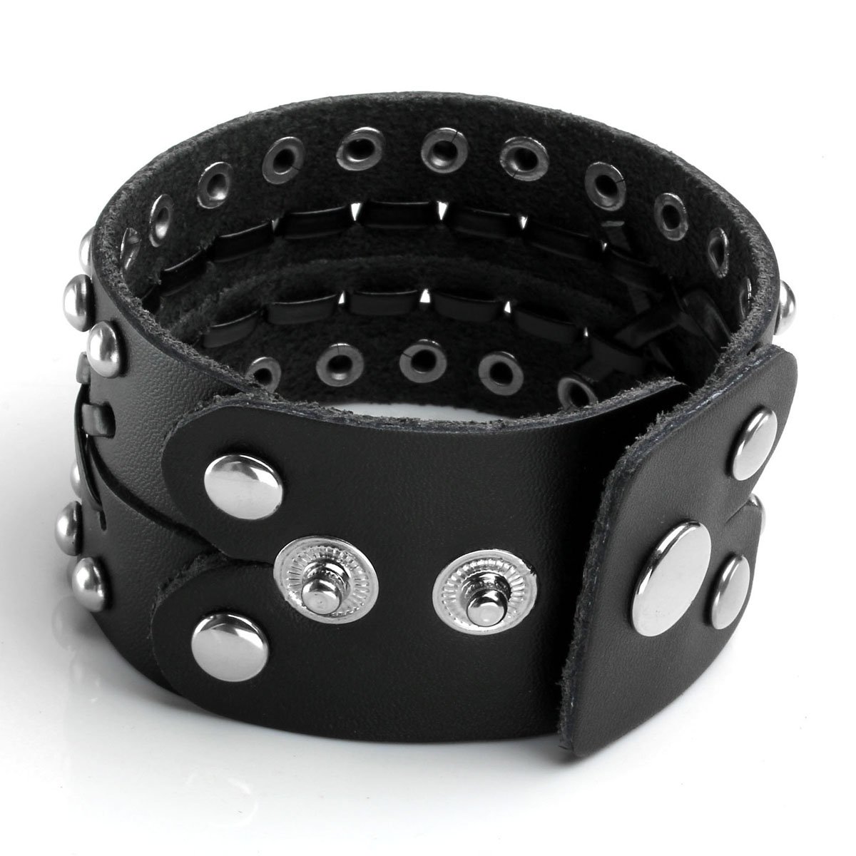 Eigso Punk Leather Spikes Cuff Bracelets for Men Women Unisex Retro Vintage Biker Rock Wristbands for Man Woman