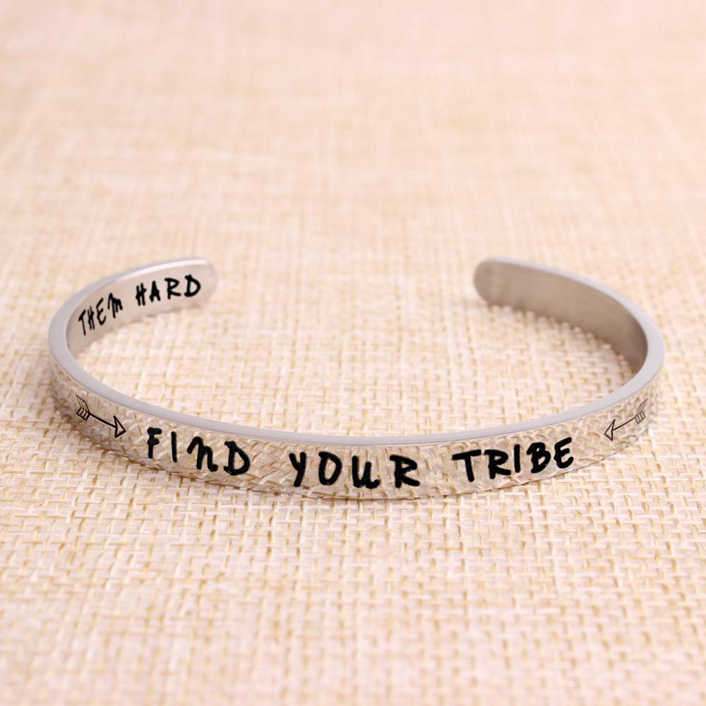 Jvvsci Find Your Tribe Love Them Hard Cuff Bracelet, Raising My Tribe Jewelry, Friends BFF Sisters Encouragement Gift，Gift For Her