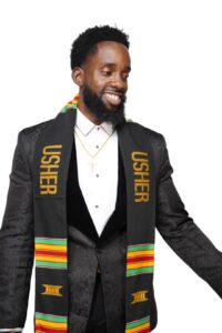 dupsie's usher hand-woven kente cloth stole/sash. black