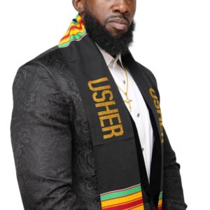 Dupsie's Usher Hand-woven Kente Cloth Stole/Sash. Black