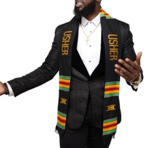 Dupsie's Usher Hand-woven Kente Cloth Stole/Sash. Black