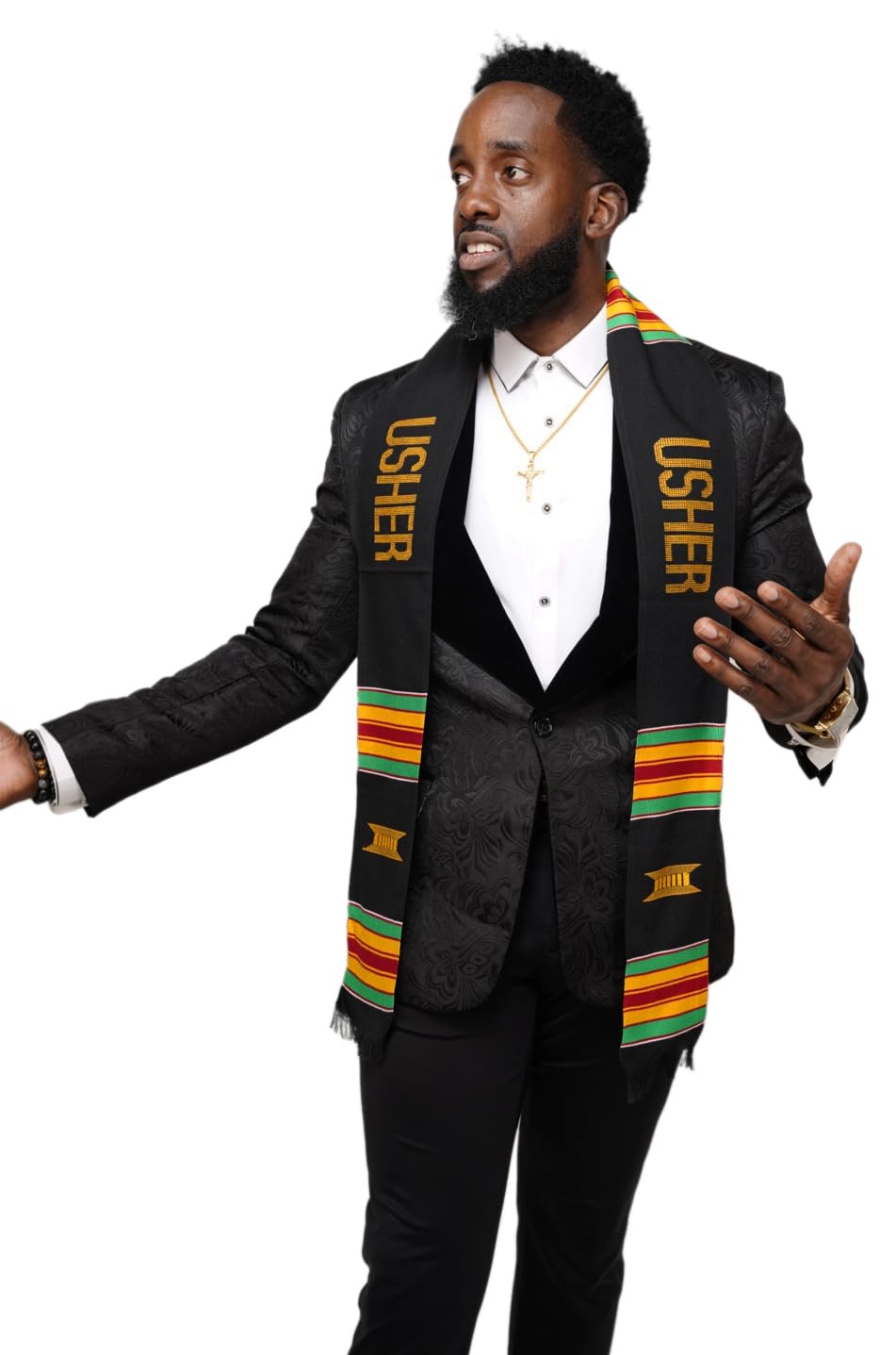 Dupsie's Usher Hand-woven Kente Cloth Stole/Sash. Black