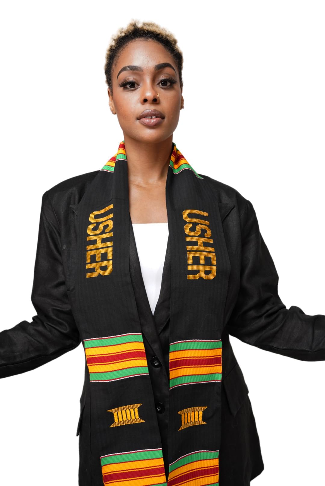 Dupsie's Usher Hand-woven Kente Cloth Stole/Sash. Black