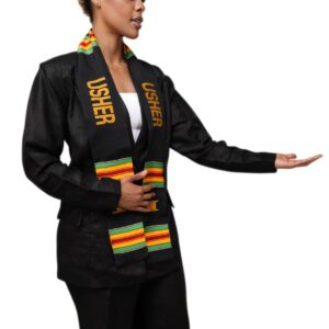 Dupsie's Usher Hand-woven Kente Cloth Stole/Sash. Black