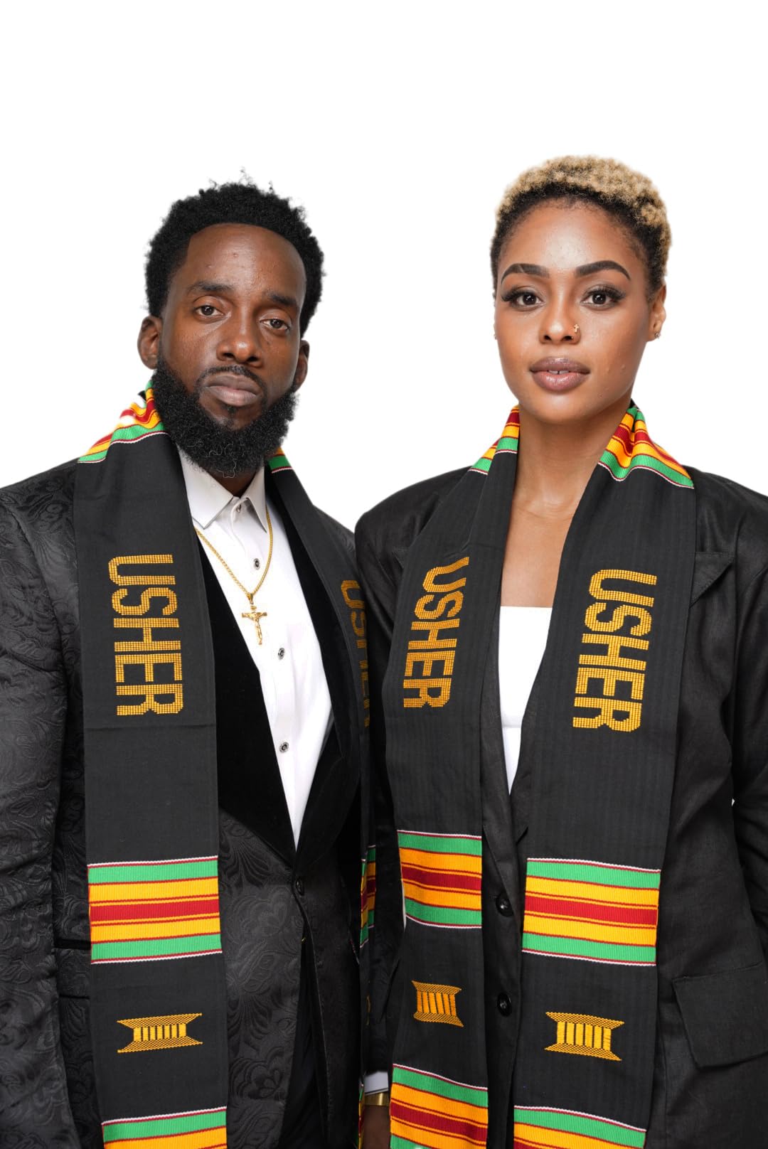 Dupsie's Usher Hand-woven Kente Cloth Stole/Sash. Black