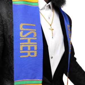 Dupsie's Usher Hand-woven Kente Cloth Stole/Sash. Blue