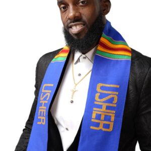 Dupsie's Usher Hand-woven Kente Cloth Stole/Sash. Blue