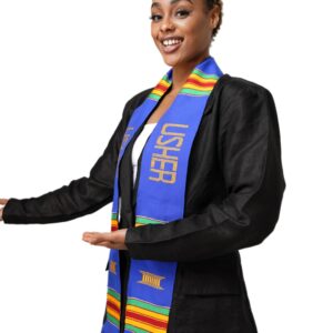 Dupsie's Usher Hand-woven Kente Cloth Stole/Sash. Blue