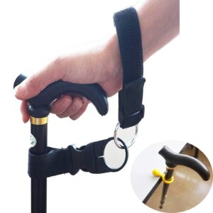 AUXPhome Easy Fit All Cane/Crutch/Walking Stick Support Clip Holder Grip Aid (Yellow) / Clip On Table Rest， and Elastic Wrist Strap (Black) / Keep Your Walking Cane Within Reach. - Universal