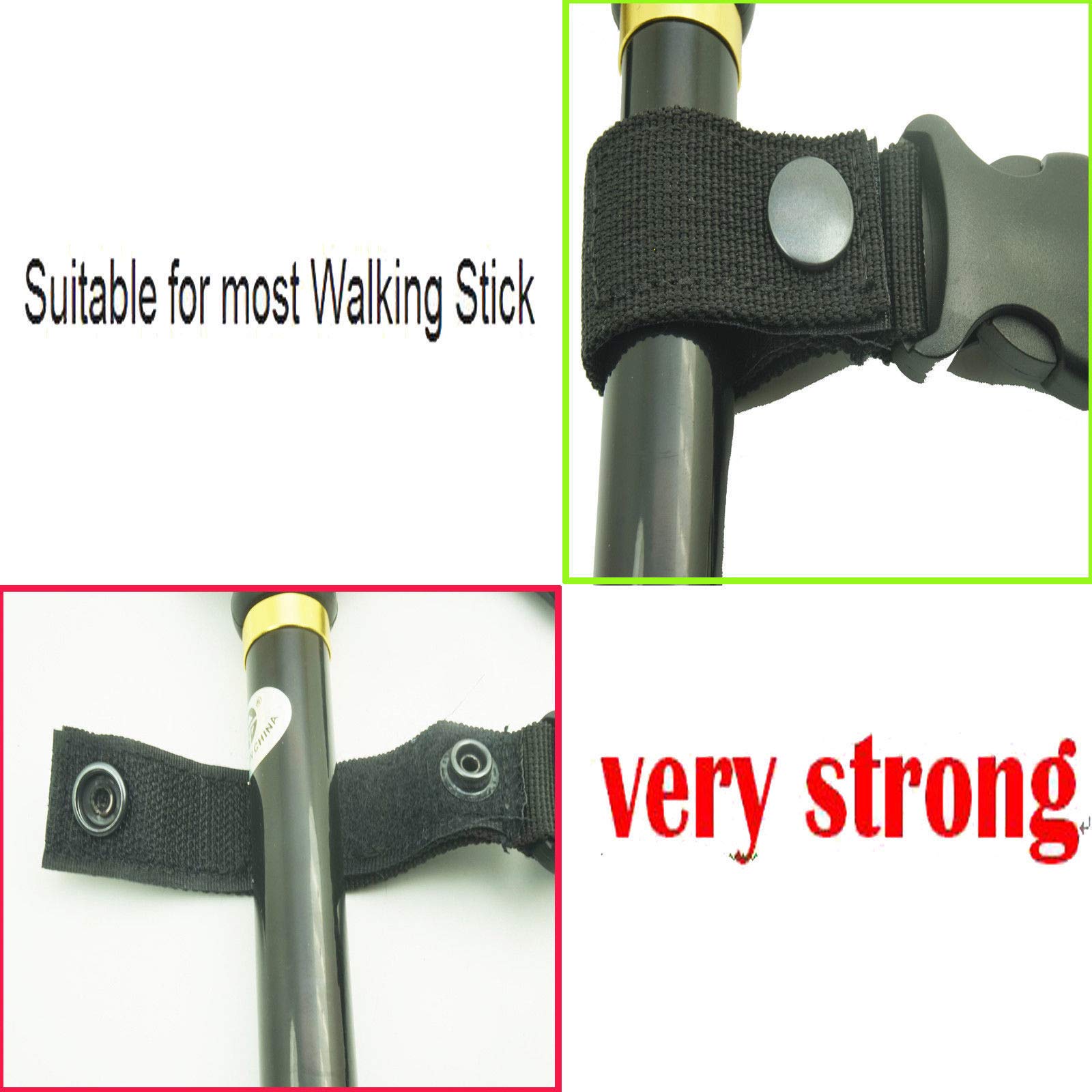 AUXPhome Easy Fit All Cane/Crutch/Walking Stick Support Clip Holder Grip Aid (Yellow) / Clip On Table Rest， and Elastic Wrist Strap (Black) / Keep Your Walking Cane Within Reach. - Universal