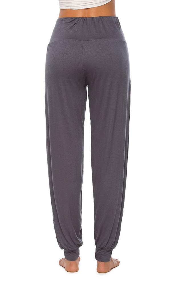 AvaCostume Womens Harem Yoga Pants Side Slit Sport Workout Sweatpants Darkgrey XL