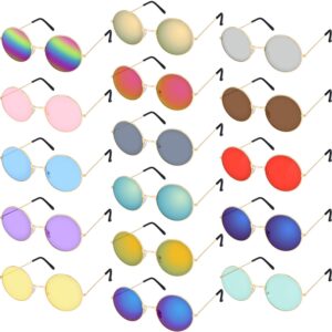 fiada 16 pairs round hippie glasses colorful retro hippie glasses for men women 60's circle glasses for costumes party favors(rainbow color set)