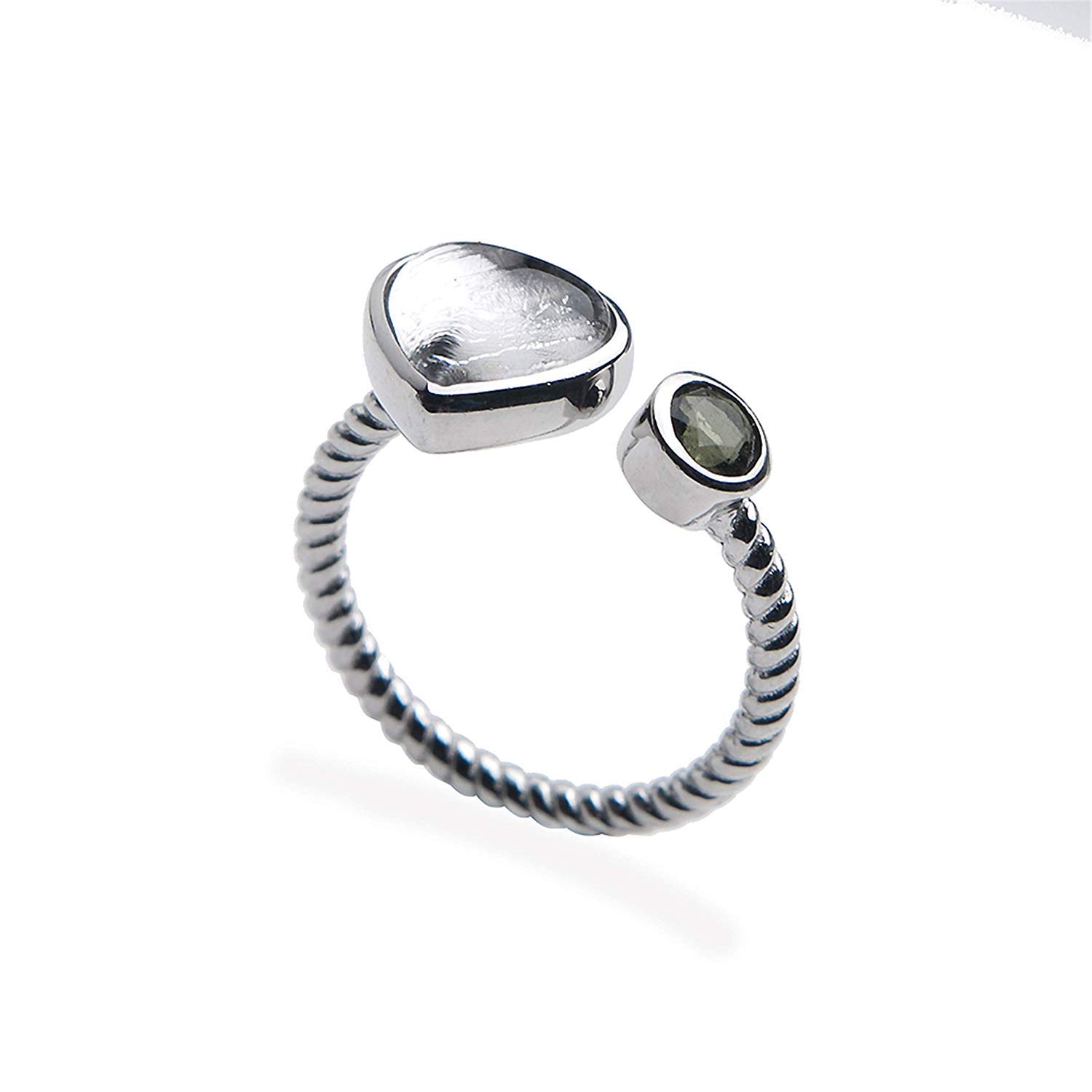 DUOVEKT Natural Gibeon Iron Meteorite Ring 925 Sterling Silver Women Men Heart Moldvite 10x9mm Beads Adjustable Ring