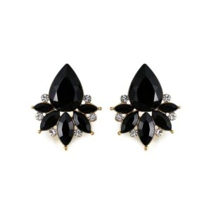 art deco antique vintage pear jet black onyx rhinestone bridal bridesmaid wedding prom cluster earrings