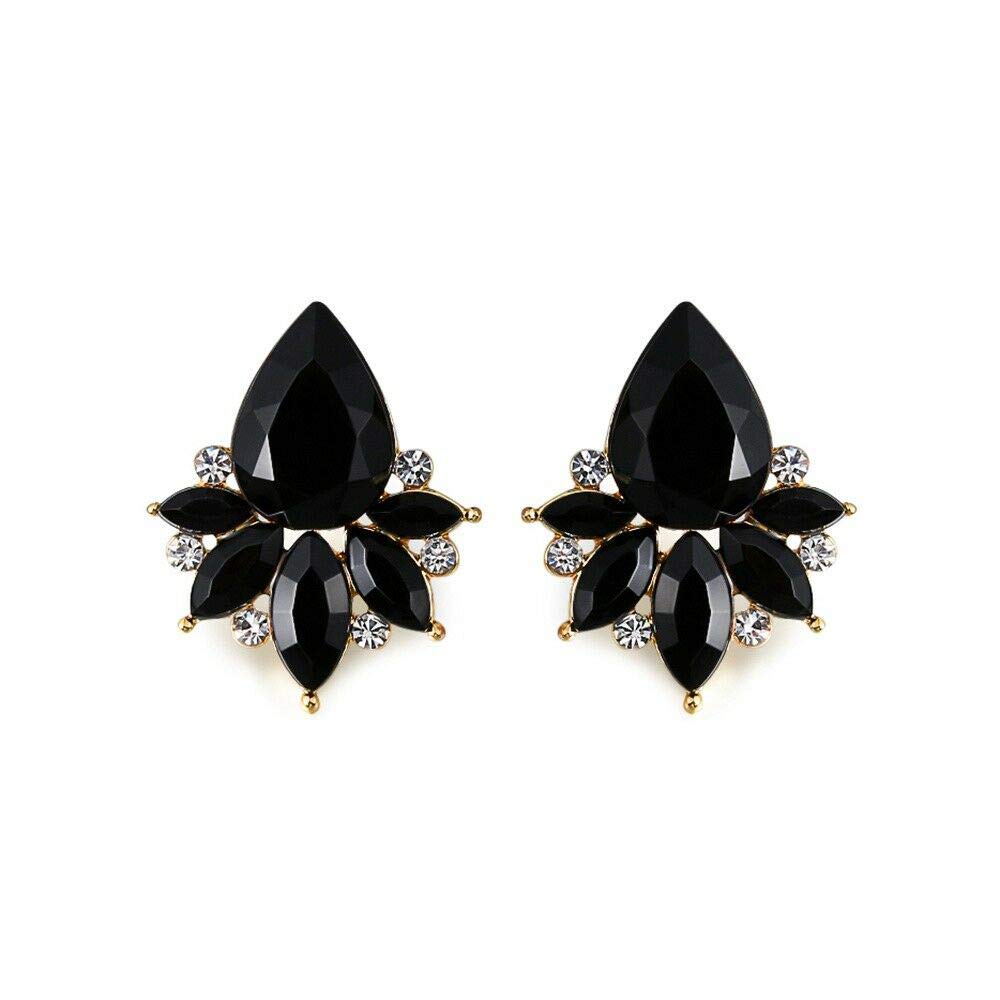 Art Deco Antique Vintage Pear Jet Black Onyx Rhinestone Bridal Bridesmaid Wedding Prom Cluster Earrings