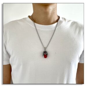 Heavstjer Punk Rock Stainless Steel Dragon Claw Pendant Crystal Ball Necklace,24inches Link Chain (A_Red Ball)