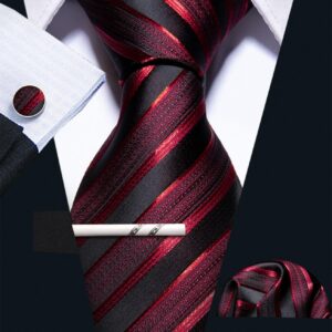 Barry.Wang Mens Stripe Plaid Tie Set with Pocket Square Cufflink Tie Clip Necktie Business Wedding 6PC