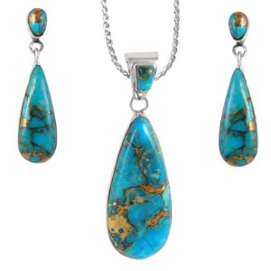 Sterling Silver and Genuine Turquoise Necklace & Earrings Matching Set (Double Drops)