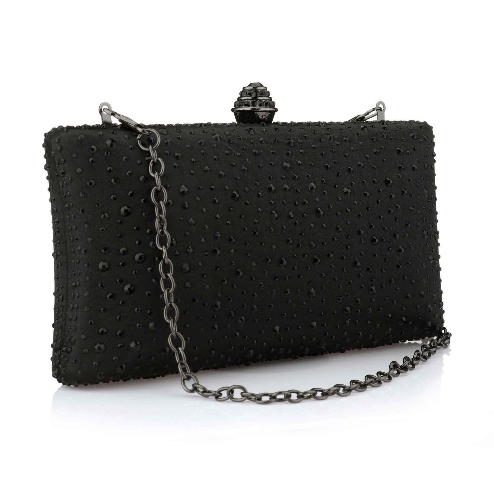 jessie Women Beaded Clutch Bag Rhinestone Crystal Purse Glitter Evening Handbag for Wedding Cocktail Prom Party (Black)