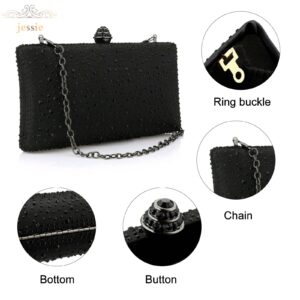 jessie Women Beaded Clutch Bag Rhinestone Crystal Purse Glitter Evening Handbag for Wedding Cocktail Prom Party (Black)