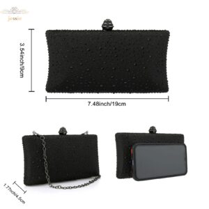 jessie Women Beaded Clutch Bag Rhinestone Crystal Purse Glitter Evening Handbag for Wedding Cocktail Prom Party (Black)